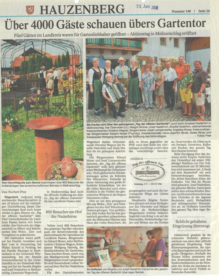 Über 4000 Gäste schauen übers Gartentor, Passauer Neue Presse vom 30 Juni 2013
