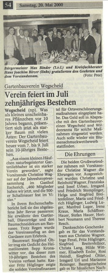Verein feiert im Juli zehnjähriges Bestehen, Passauer Neue Presse vom 20. Mai 2000