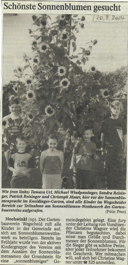 sch&ouml;nste Sonnenblumen gesucht, Passauer Neue Presse vom 20.09.2004