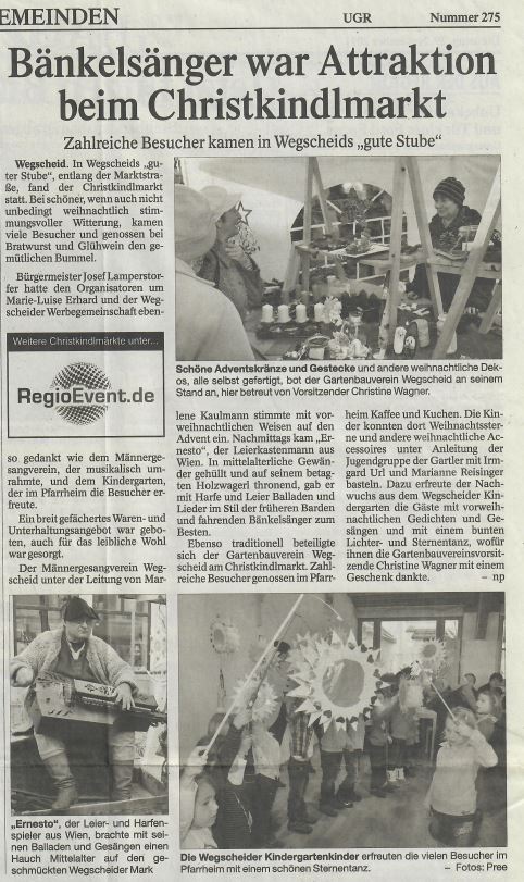 Bänkelsänger war Attraktion beim Christkindlmarkt, Passauer Neue Presse vom 29. November 2011