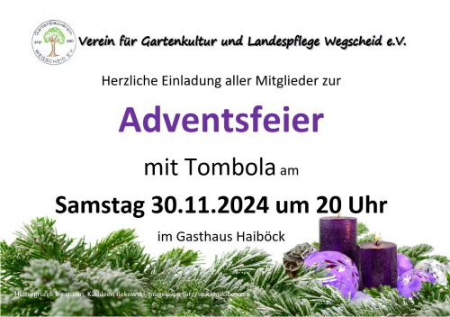Flyer Adventsfeier mit Kerzen und Tannen