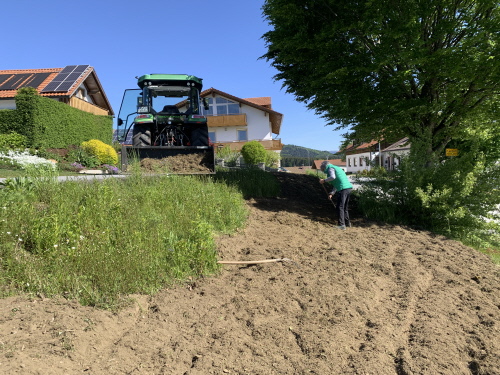 Die restliche Grasnarbe entfernen und etwas planieren