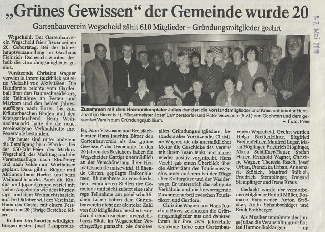 "Grünes Gewissen" der Gemeinde wurde 20, Passauer Neue Presse vom 07. Mai 2010