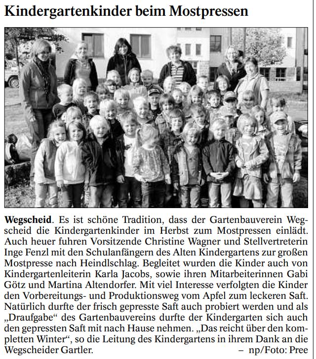 Kindergartenkinder beim Mostpressen, Passauer Neue Presse vom 04.11.2011