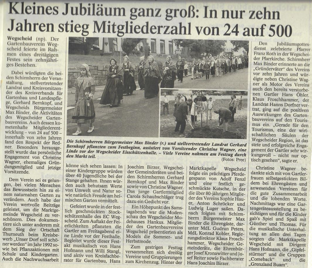 Kleines Jubiläum ganz groß: In nur zehn Jahren stieg die Mitgliederzahl von 24 auf 500, Passauer Neue Presse 2000