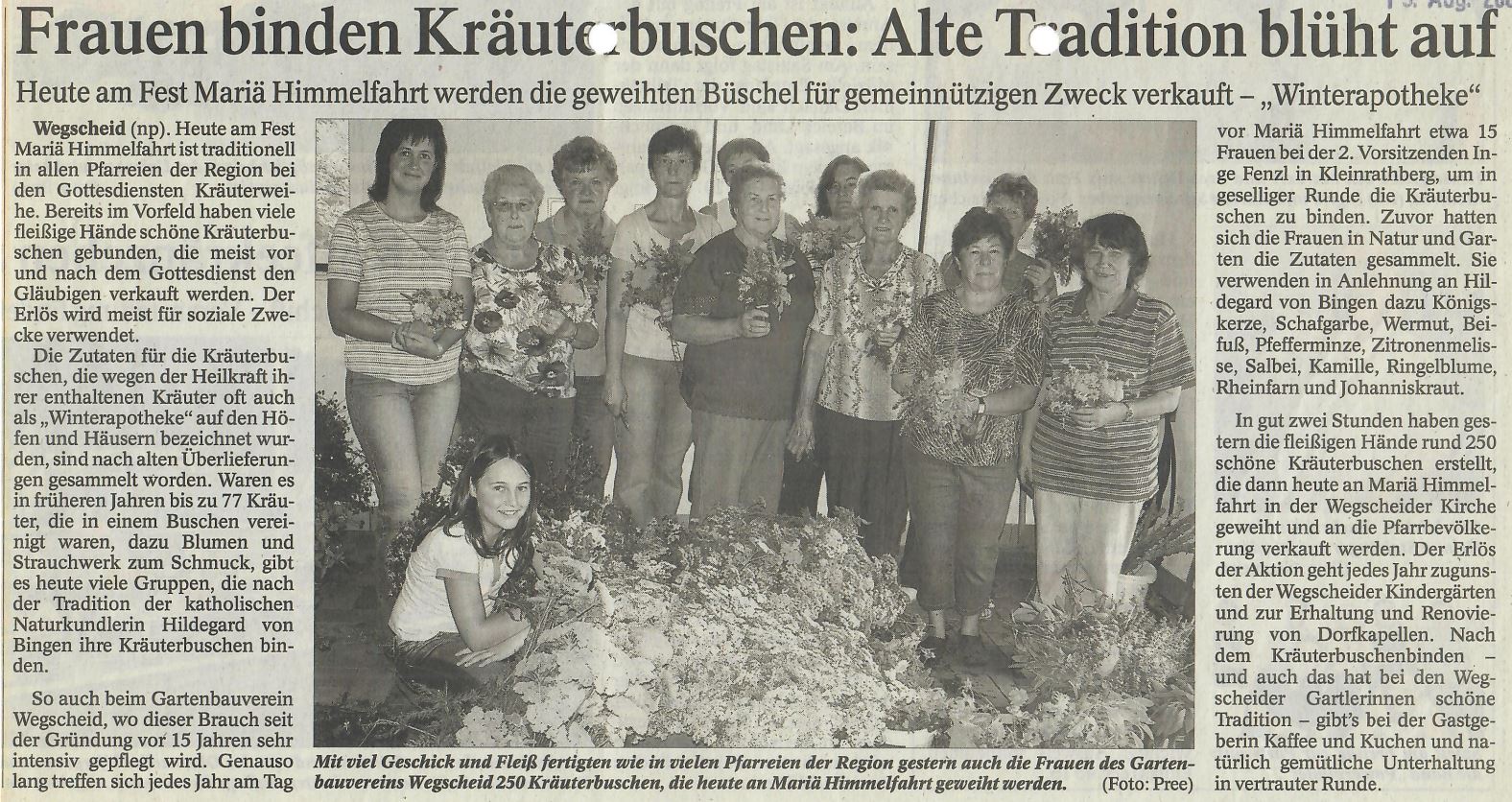 Frauen binden Kräuterbuschen: Alte Tradition blüht auf, Passauer Neue Presse vom 15. August 2007