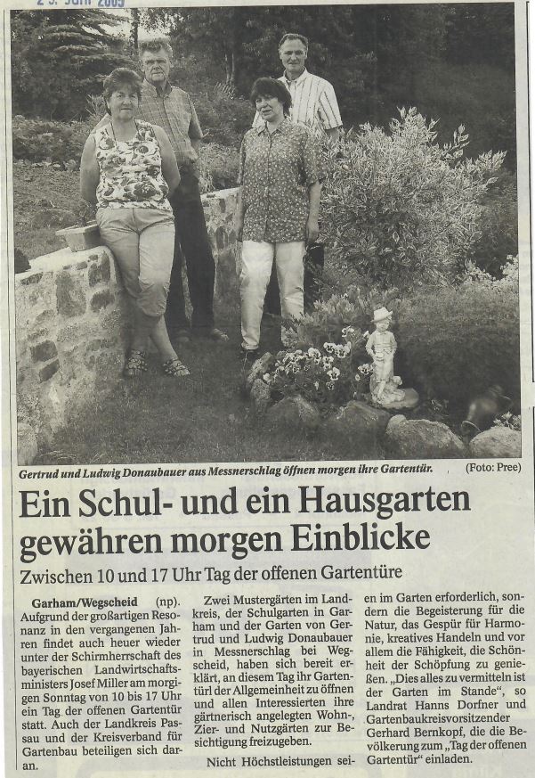 Ein Schul- und ein Hausgarten gewähren morgen Einblicke, Passauer Neue Presse vom 25. Juni 2005
